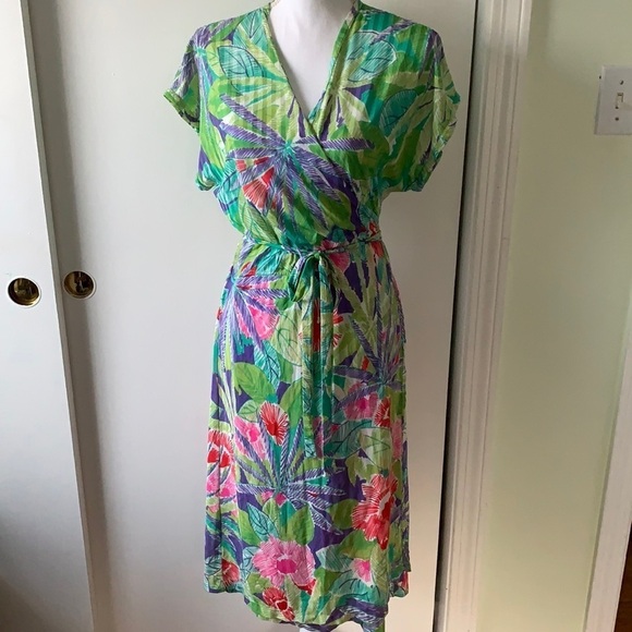 Nina Ricci Vintage Tropical Print Wrap Dress/Swim Cover Up 10 - Picture 1 of 9